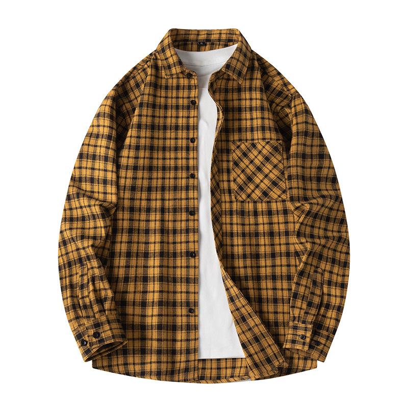 Spring and Autumn Long Sleeved Checkered Shirt for Men, Retro Loose Casual Shirt Jacket