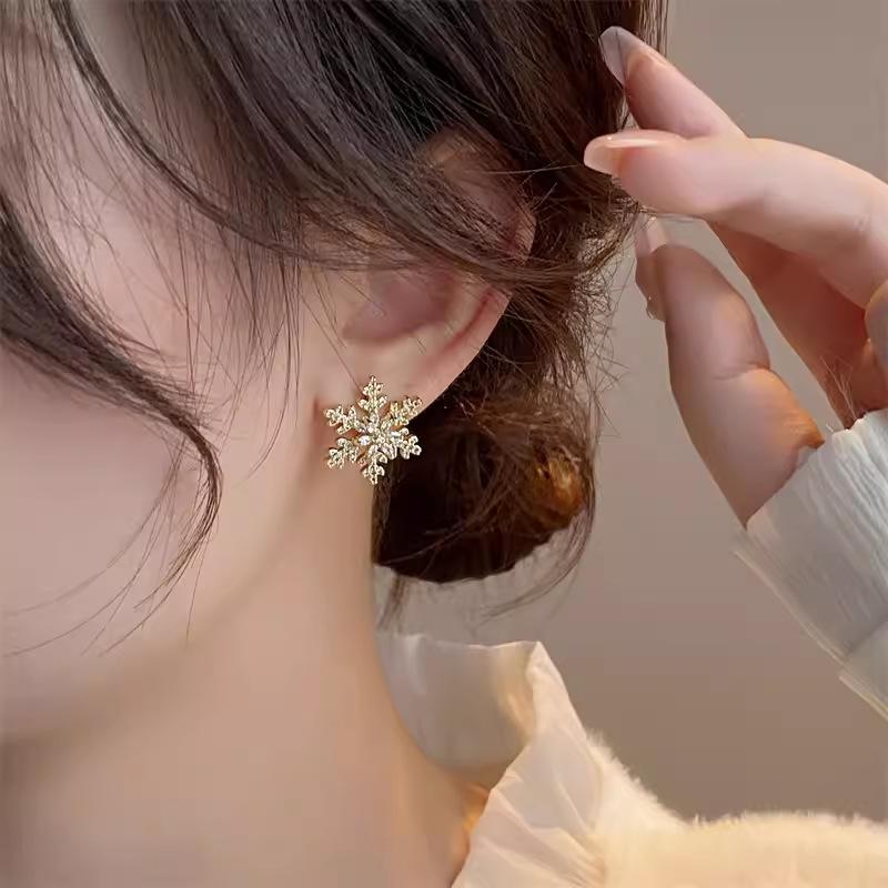 Christmas Snowflake Zircon Crystal Pearl Earrings Stud For Women Dangle Hook Fashion Xmas Party Jewelry Gift