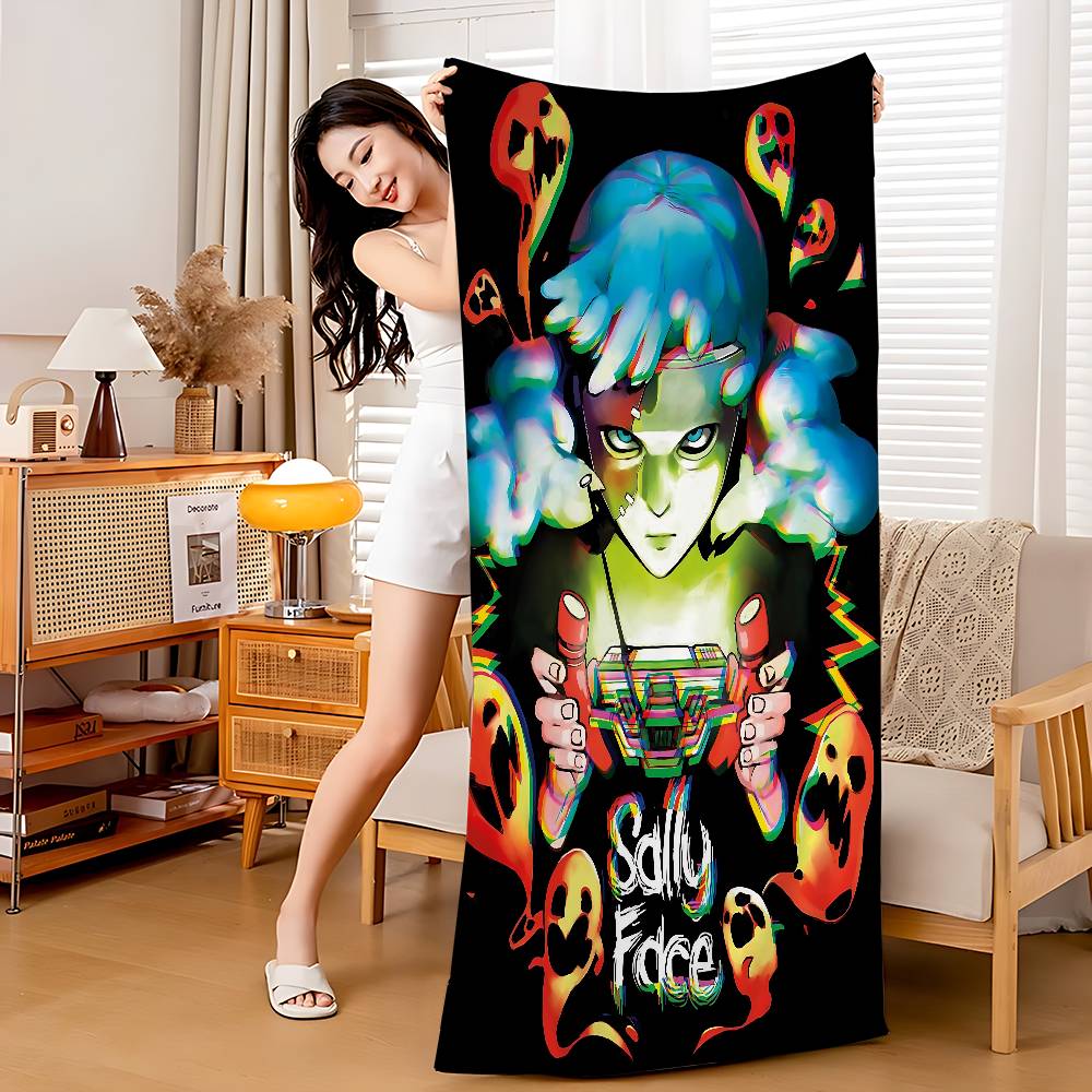 Sally Face Game Bath Towel Microfiber Soft Water Absorbing Breathable For Girl Kids Decorative Cartoon Beach Towel
