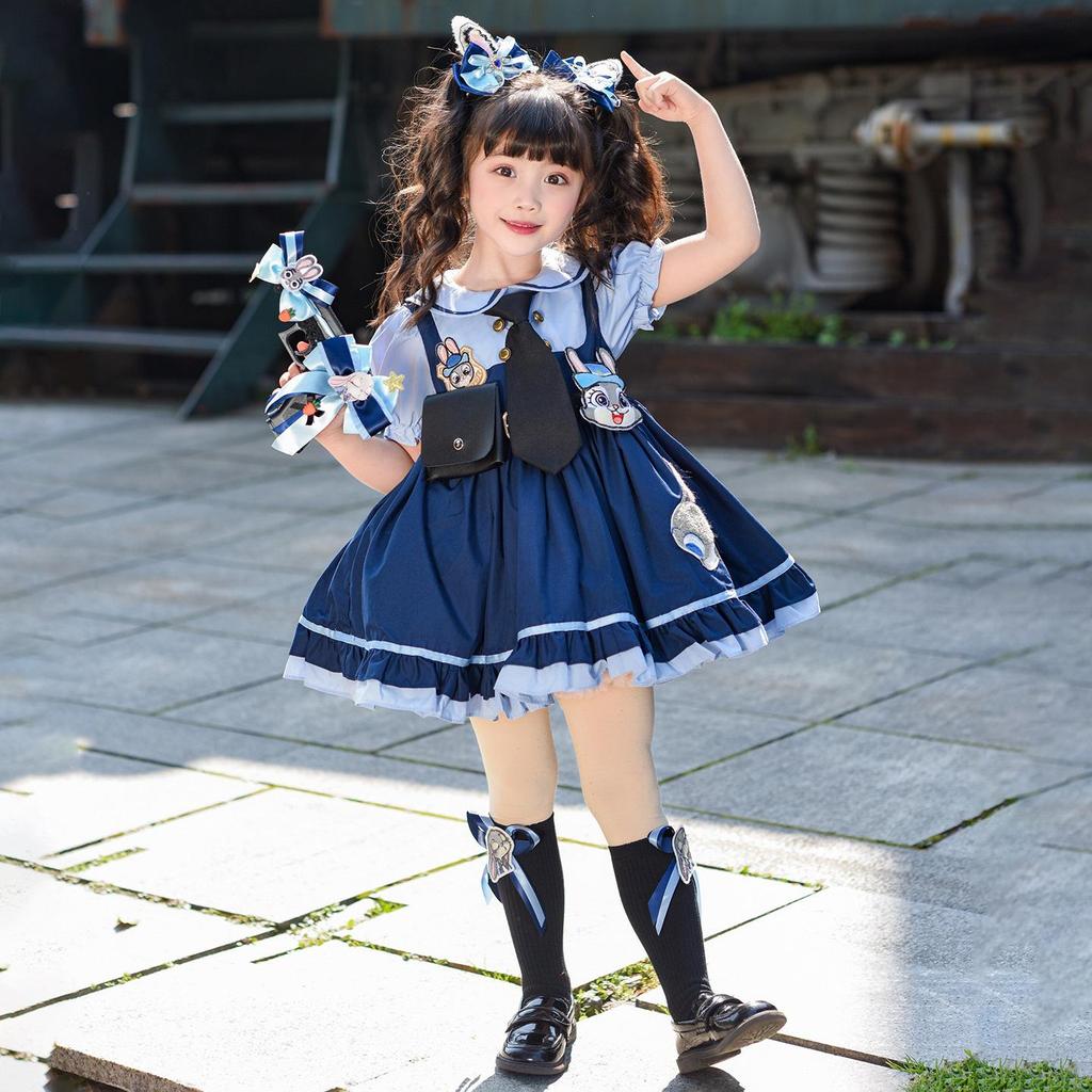 Summer Zootopia Judy Bunny Police Princess Lolita Dress for Little Girls