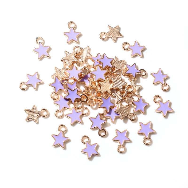 50PCS 6*8mm 9 Color Alloy Metal Drop Oil Small Stars Charms KC Gold Pendant For DIY Bracelet Necklace Jewelry Making Findings