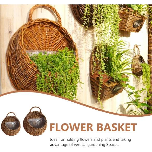 DOITOOL Woven Hanging Basket Rattan Flower Basket Hanging Planters: 2PCS Rustic Flower Pot Wall Hanging Plant Containers Woven Storage Baskets Flower