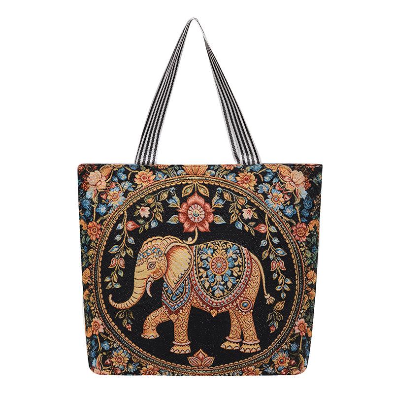 Etnická plátěná taška přes rameno s pavím motivem - Dámská módní taška Tote s velkou kapacitou