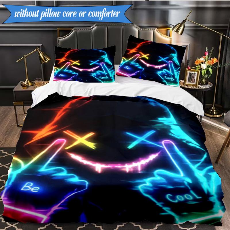 3PCS Cyberpunk Gaming Neon Bedding Set,Including 1pc Duvet Cover And 2pcs Pillowcases Perfect for Bedroom, Dormitory, Fan Christmas gift