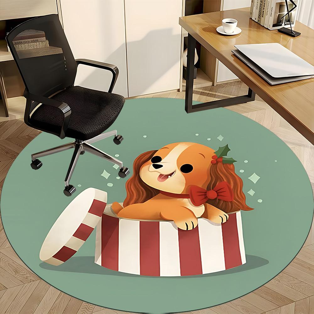 1pc Puppy Present Office Round Rug, Non-slip, Soft and Durable Office Rug for Interior Decoration, Perfect for Office, Beautiful Decoration yy26031201