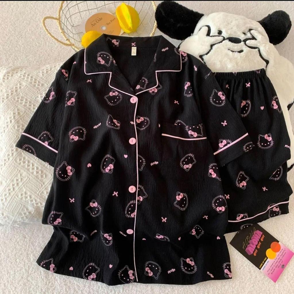 Women's Cartoon Cloud Cotton Pajama Set - Cardigan, Short Sleeve, Shorts, Home Wear