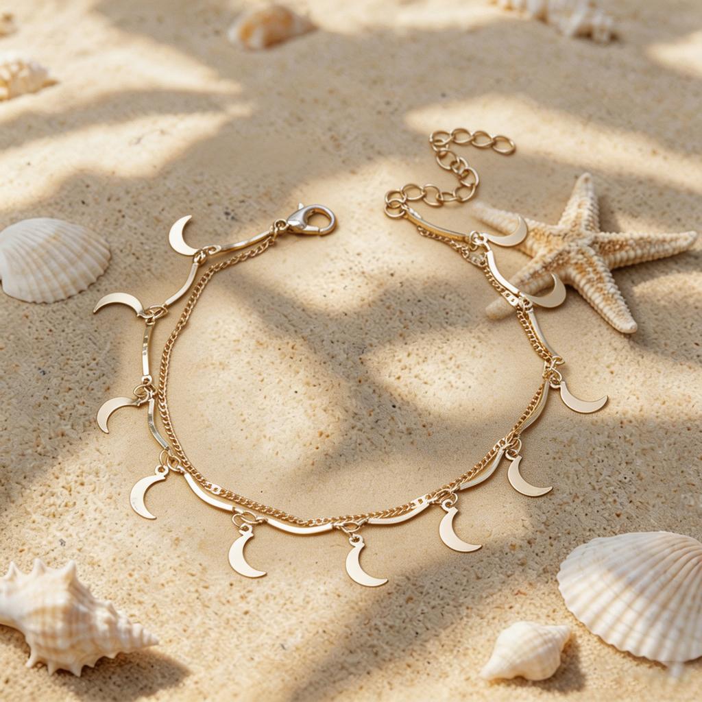 Double-layer butterfly metal cold wind anklet women's niche design sense gold chain foot chain tide