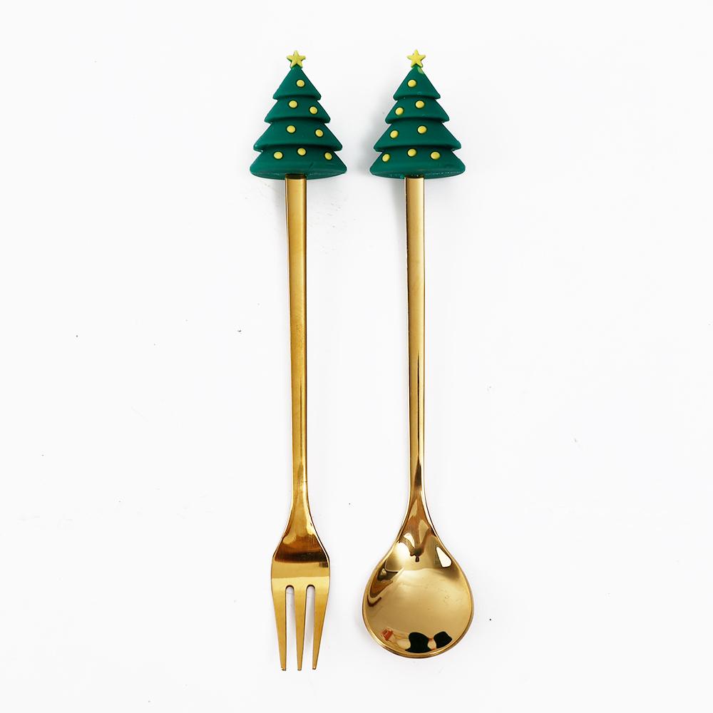 Christmas Dessert Fork and Spoon Set