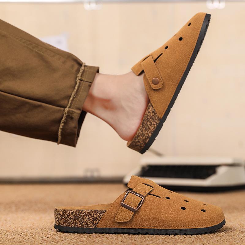 Baotou Slippers Summer New Fashion High-end Leather Surface Half Support Couple Beach Sandals Boken Cool Slippers