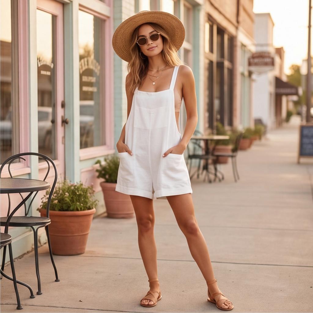 Macacões Curtos Para Mulheres Decote em V Profundo Sem Mangas Macacão de Peça Única Caimento Solto Macacão de Trabalho Vestido Casual Elegante Macacões de Verão