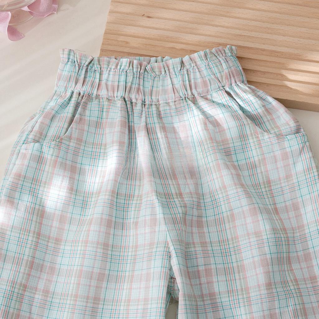 Girls' Summer Cropped Pants Rustic Style Floral Embroidery Casual Pants Breathable Pants for Baby Girls