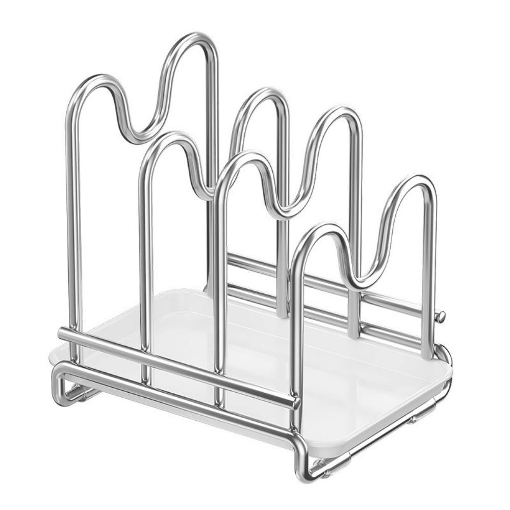 Multi-layer Pot Lid Rack Stainless Steel Rustproof Chopping Board Organizer Space Saving with Drainage Tray Cutting Board Holder