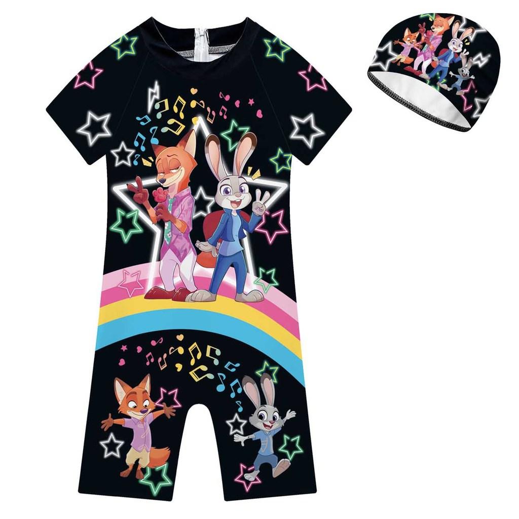 

20749 Kids Boys Girls Rabbit Fox Print One-piece Swimsuit Swimwear 160cm