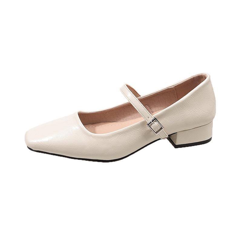Mary Jane Shoes Women's Spring New Spell Silver Square Head Thick Heel Light Mouth Single Shoes Versatile High Heels Women