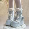 Cute Fluffy Lolita Winter Warm Fleece-Lined Platform Snow Boots Women Sweet Style Black Pink Blue