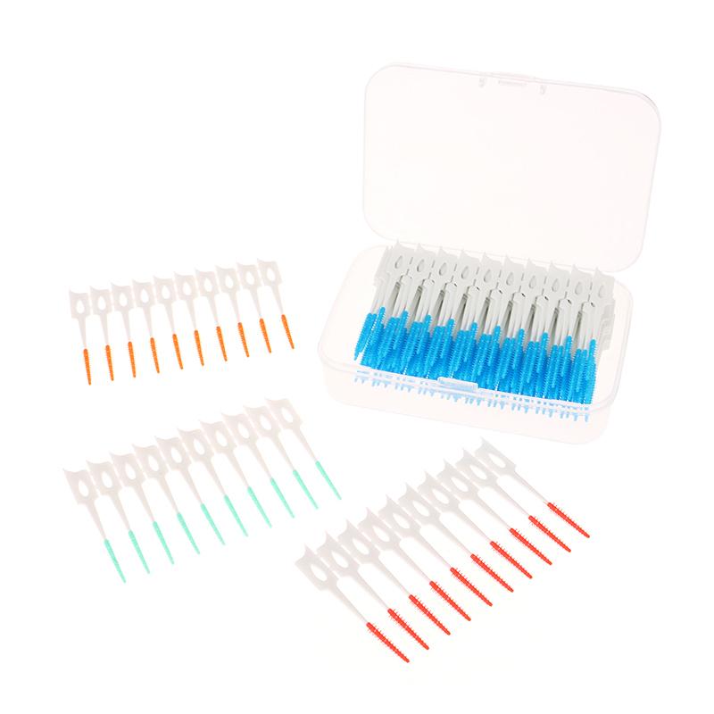 Interdental Silicone Brushes 200 Units Dental Toothpicks Brush Between Teeth With Thread Oral Cleaning Tools