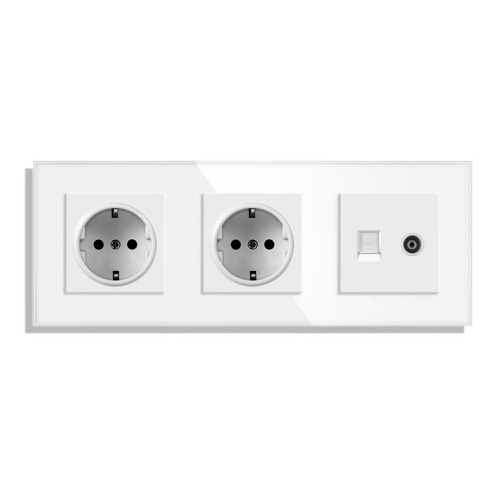 European Standard USB Wall Socket Tempered Glass Panel Socket Household Concealed Round Box Installation Socket Batch