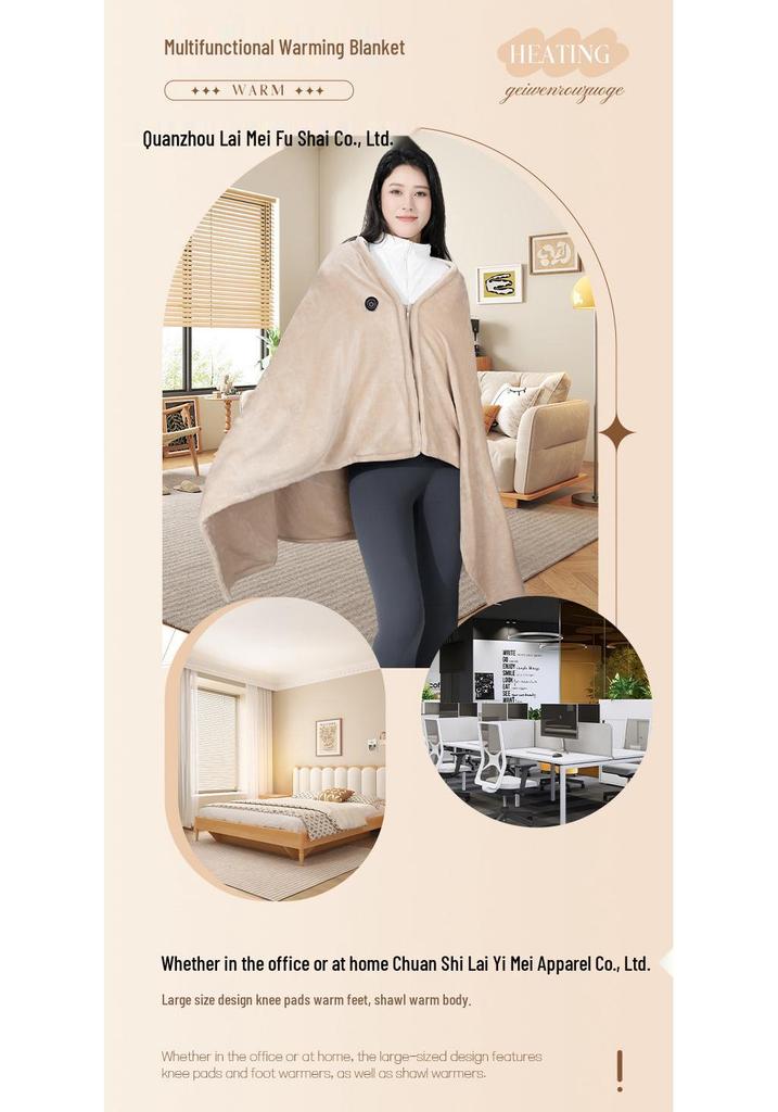 Winter Flannel Heated Shawl: Thick Velvet Electric Blanket for Warmth & Cold Protection