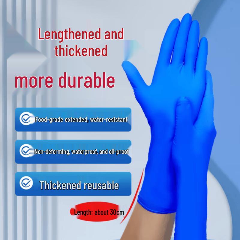 Одноразовые нитриловые перчатки Tongfu Blue, Экстра-длинные и Толстые, 100 шт.
