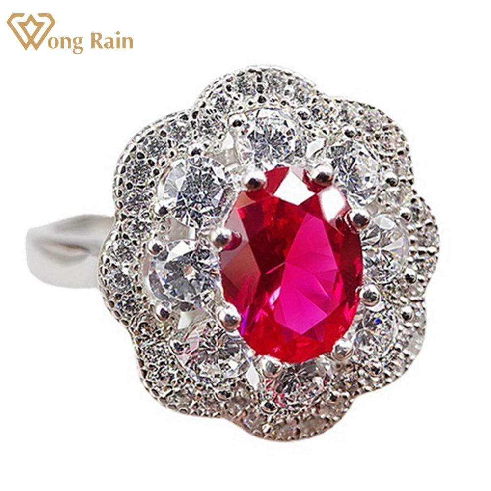 

Wong Rain Винтаж 100% стерлингового серебра 925 пробы овальной огранки AAAAA цирконы драгоценный камень свадебные обручальные кольца ювелирные изделия подарок US 5 красный