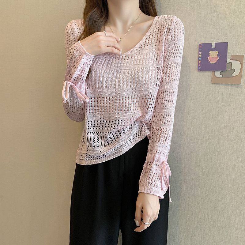 

Белый вязаный свитер с V-образным вырезом и длинными рукавами для женщин в начале зимы, ленивая и облегающая верхняя одежда в качестве базового слоя One size розовый