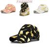 Summer Adjustable Cotton Baseball Cap With Gold Leaf Print Round Top And Curved Brim In Various Colors
