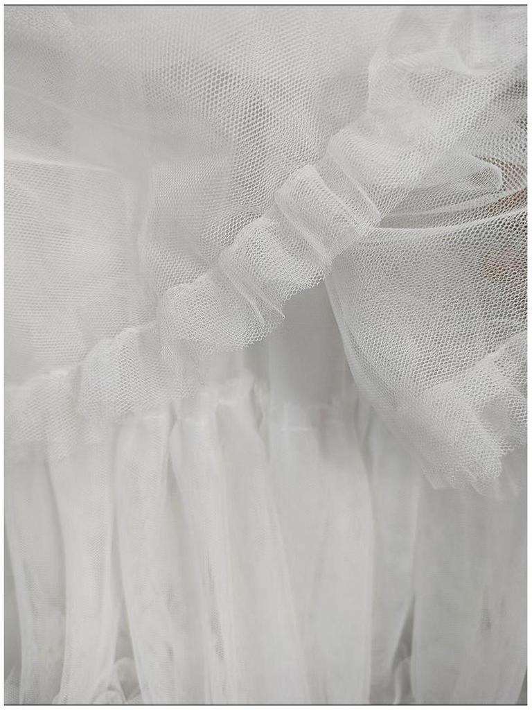 Women's High-Waist Ruffled A-Line Skirt with Mesh Overlay and Safety Lining