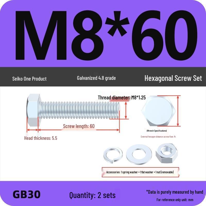 Galvanized Hex Head Bolt & Nut Set - Grade 4.8, Sizes M4 To M30