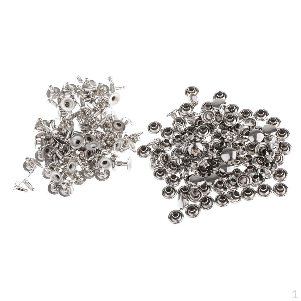 100 Assorted Round Metal Rivets for DIY Leathercraft Projects