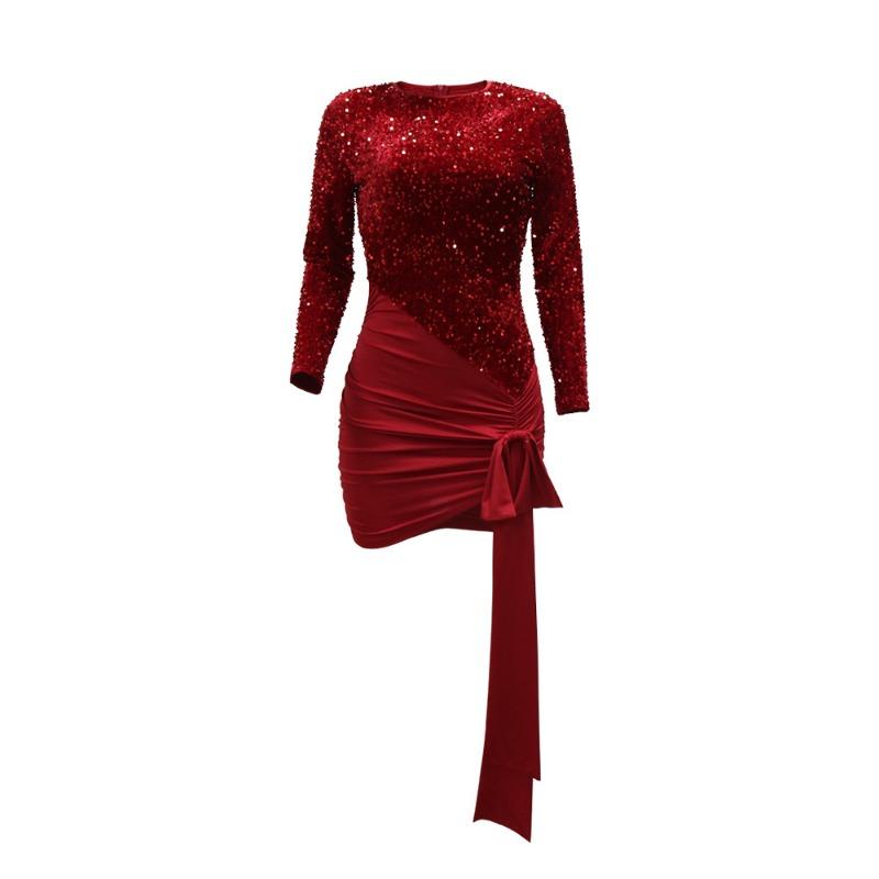 Christmas Sexy Dress Party Long Sleeve Irregular Hip Dress for Women