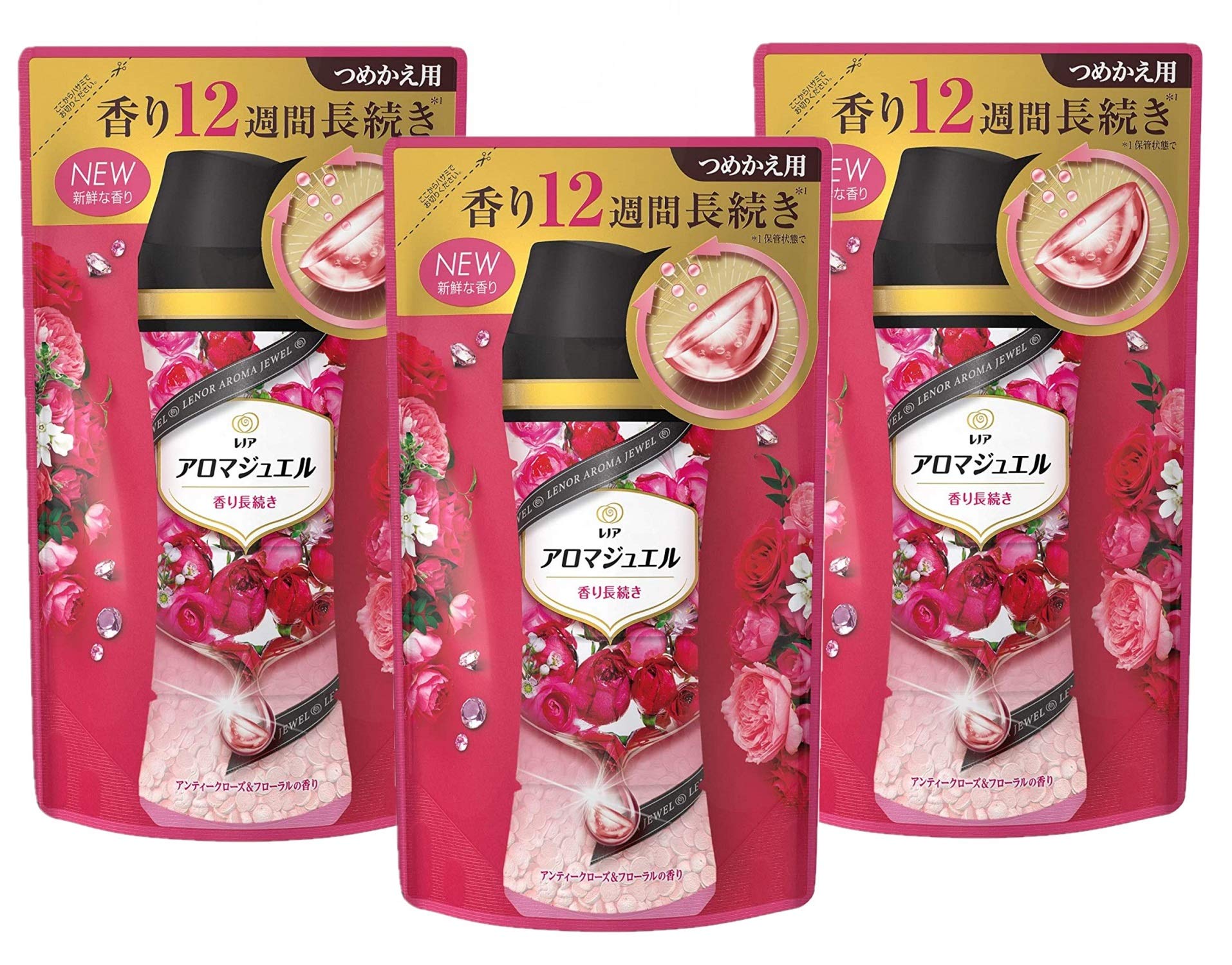 

Lenor Happiness Aroma Jewel Antique Rose Floral Refill for Clothing 415mL x 3 [Bulk Purchase] Beads, & Scenting,