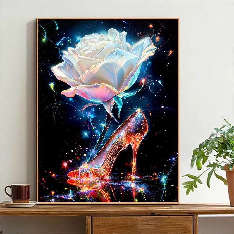 5d DIY Diamond Painting Cross Stitch Crystal Shoes White Rose Diamond Embroidery Mosaic Full Round Drill Home Decor Crafts
