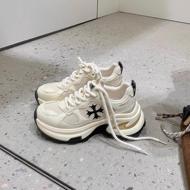 The Same Height Increase 7.5cm~ Cross Flower Platform Casual Sports Shoes Women's Inner Height Increase Dad Shoes Running Shoes