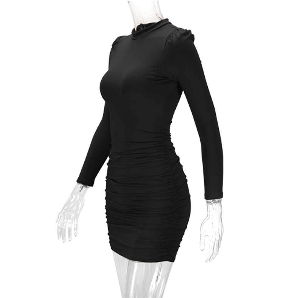 Slim Fit Puff Sleeve Bodycon Dress - Sexy Mid-Length Long Sleeve
