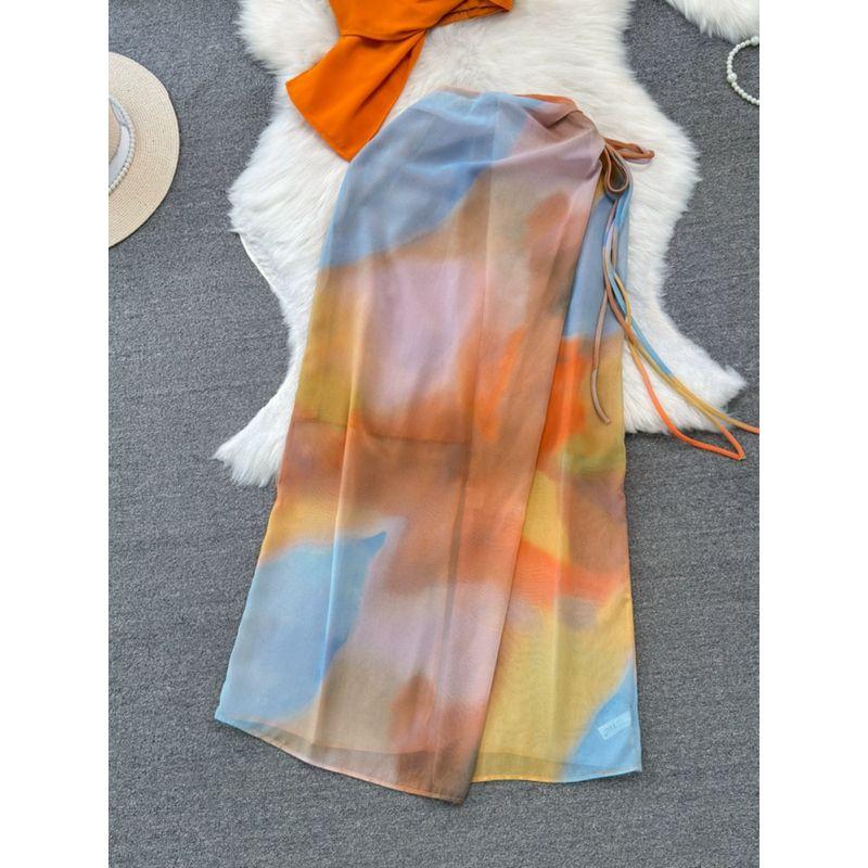 Seaside Holiday Halterneck Smudges Print Fashion Suit