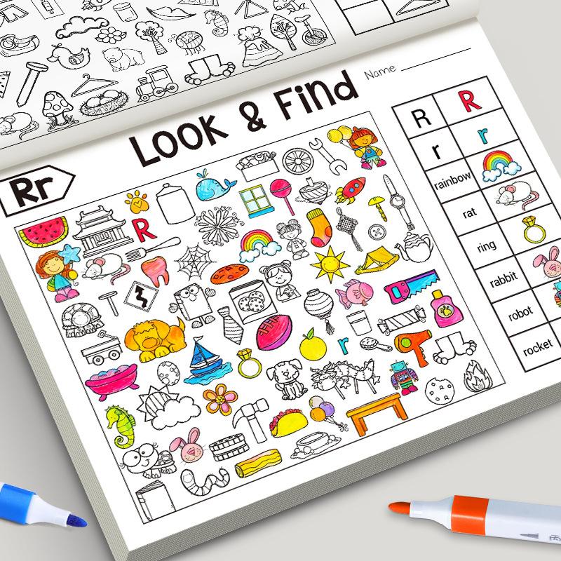 Non-Toxic Kids Finding Item Fun Coloring Book Focus Attention Practice Drawing Picture Book Interactive Game Early Education Exercise Book