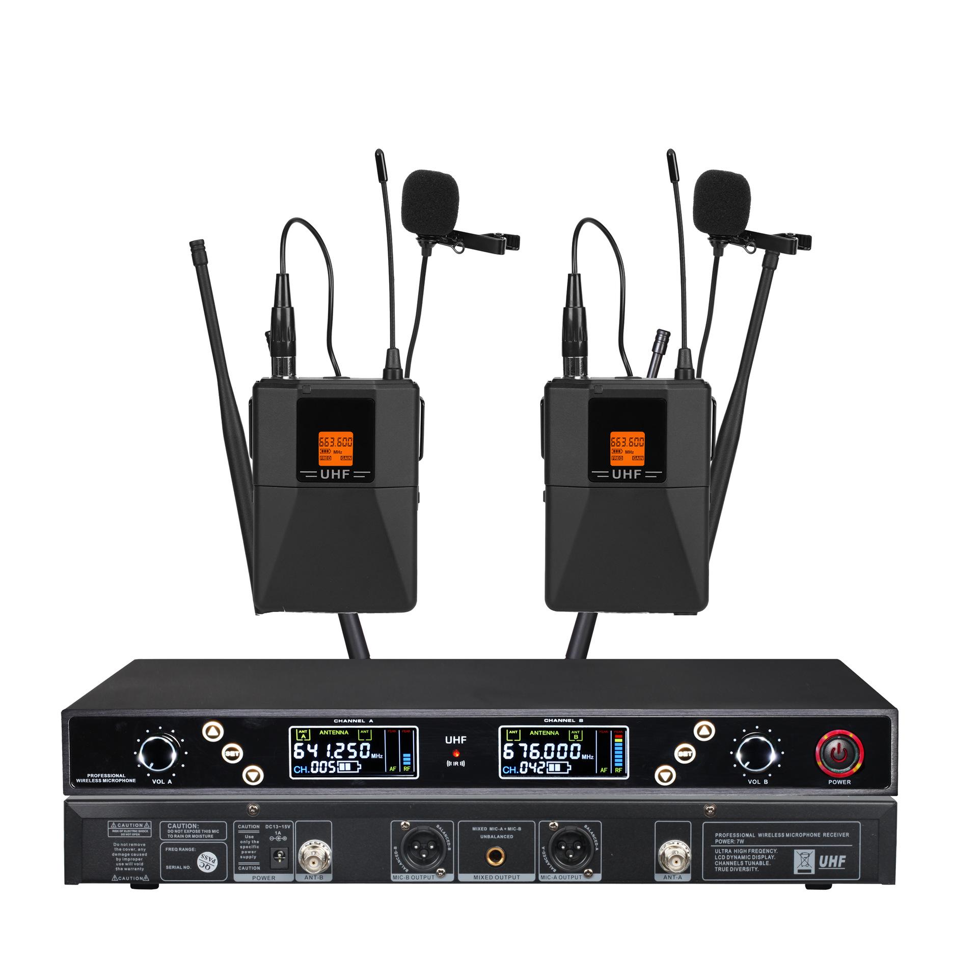 U Band Infrared Dual Wireless Lavalier Microphone for Conferences EU Power Adapter