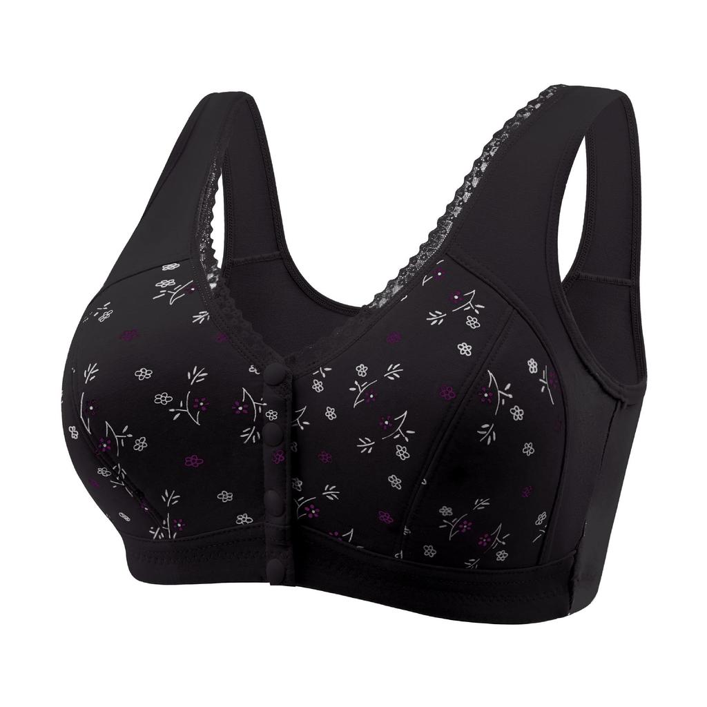 Elegant Plus-size Front-opening Bra for Middle-aged and Elderly Mothers  with Thin Cup  Breathable and Wire-free Design.