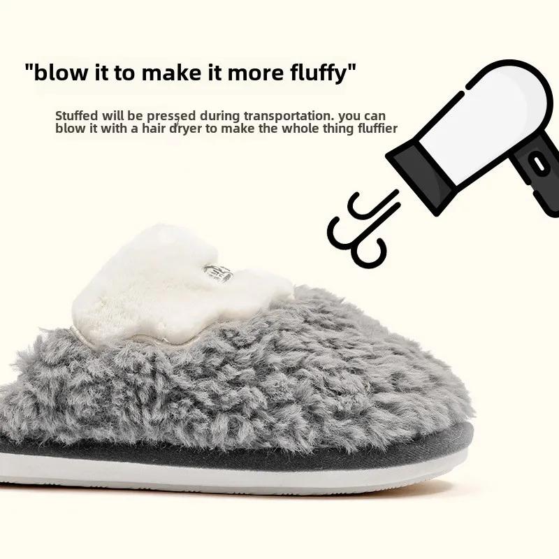 Fashion Cute Letter Cotton Slippers Men Winter Warm Casual Indoor House Flat Sole Non Slip Colorful Unisex Soft Sole Winter Shoes