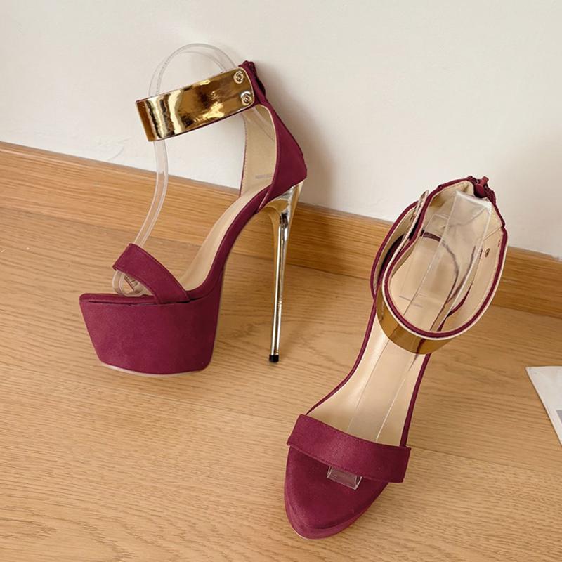 Liyke Moda Tasarımı Metal Bilek Fermuarlı Kapak Kayış Kadın Seksi 16CM Sandalet Platform Yüksek Topuklu Parti Kulüp Striptizci Pole Dans Ayakkabısı