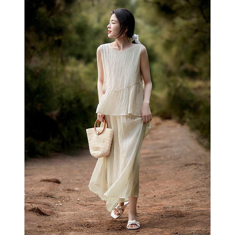 Demana Summer Linen-Blend Faux Two-Piece Tiered Dress L