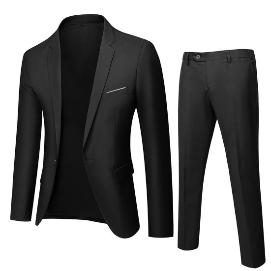 2Pcs/Set Suit Solid Lapel Long Sleeve Men Color Long Pants Set