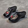 Slippers summer 2025 new first-layer cowhide thick heel soft-soled sandals outer wear ethnic style hollow breathable hole shoes
