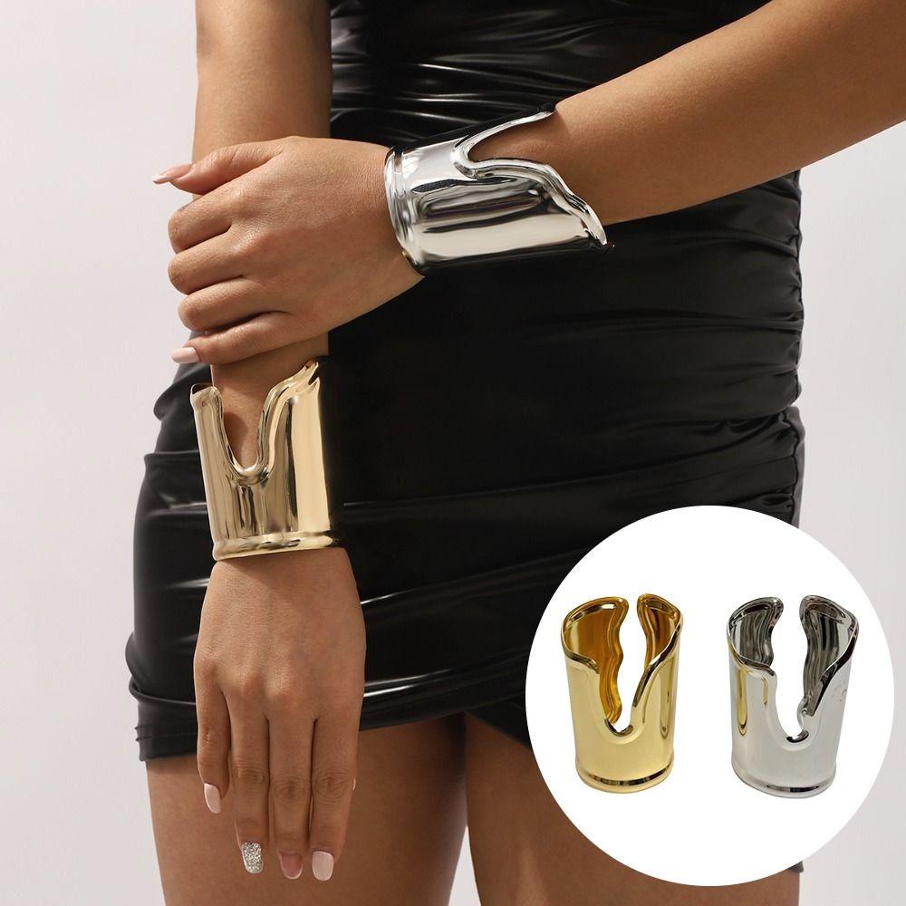 Irregular Shape Geometric Bracelet Metallic Finish Statement Bangle  Women Fashion Jewelry