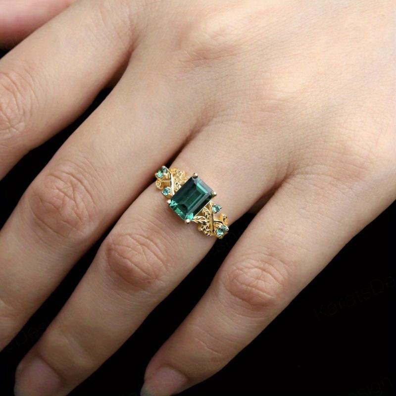1Pc Fashionable Square Emerald Synthetic Zircon Ring, Fashionable Multi-functional Flower Ring