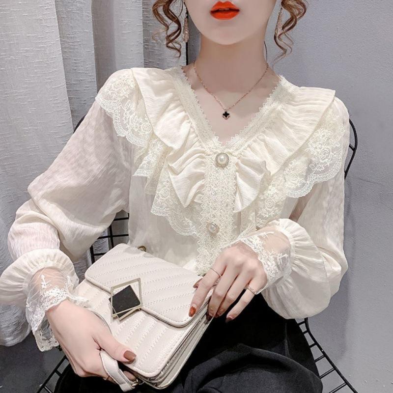 2023 Women's Chiffon Lace Long-Sleeve Top - Spring Fashion Trend