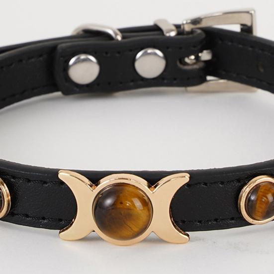 Pet Collar with Traction Ring Adjustable Anti-suffocation Bite-resistant Anti-break Tiger Eye Stone Dog Collar Daily Collocation
