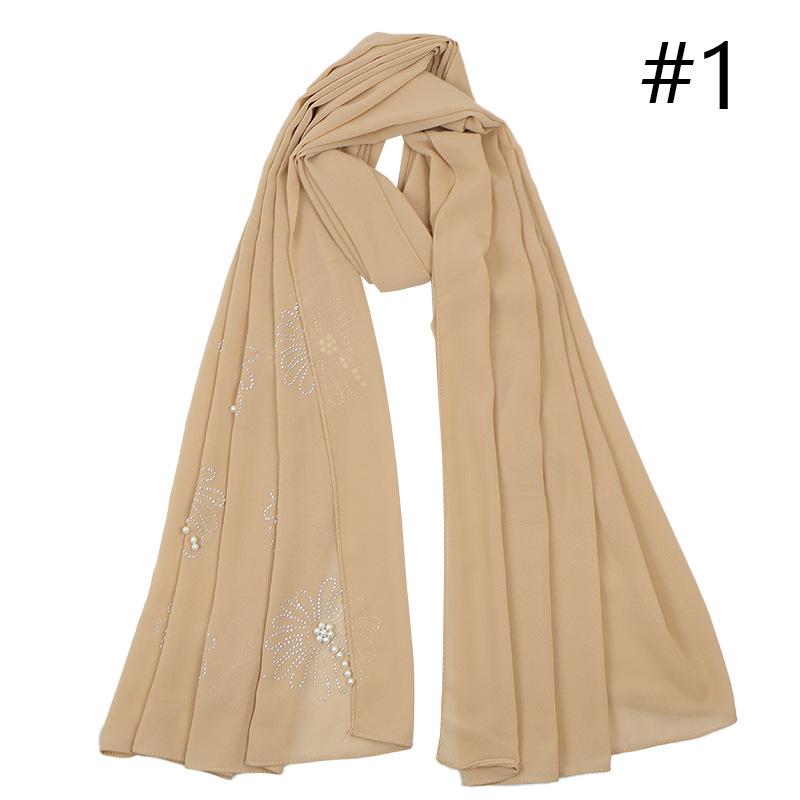 Однотонный Цветочный Жемчужный Горячий Алмазный Бисерный Шифоновый Длинный Шарф Бутиковый Этнический Пряжевый Платок Женская Шаль