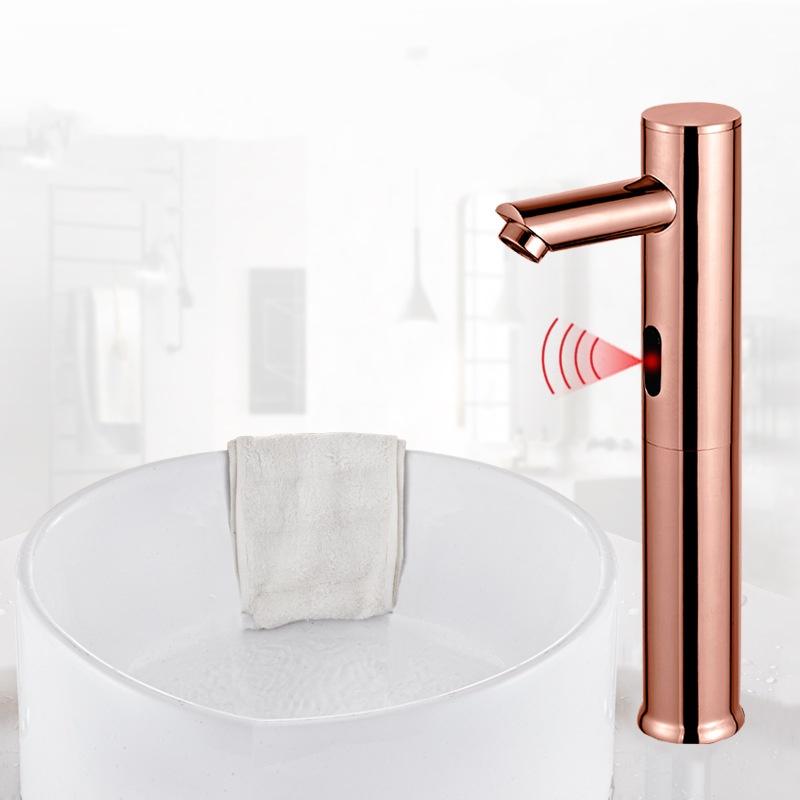 Sensor Basin Faucet Gold Bathroom Brass Rose Gold Sink Mixer Decked DC or AC Sink Mixer