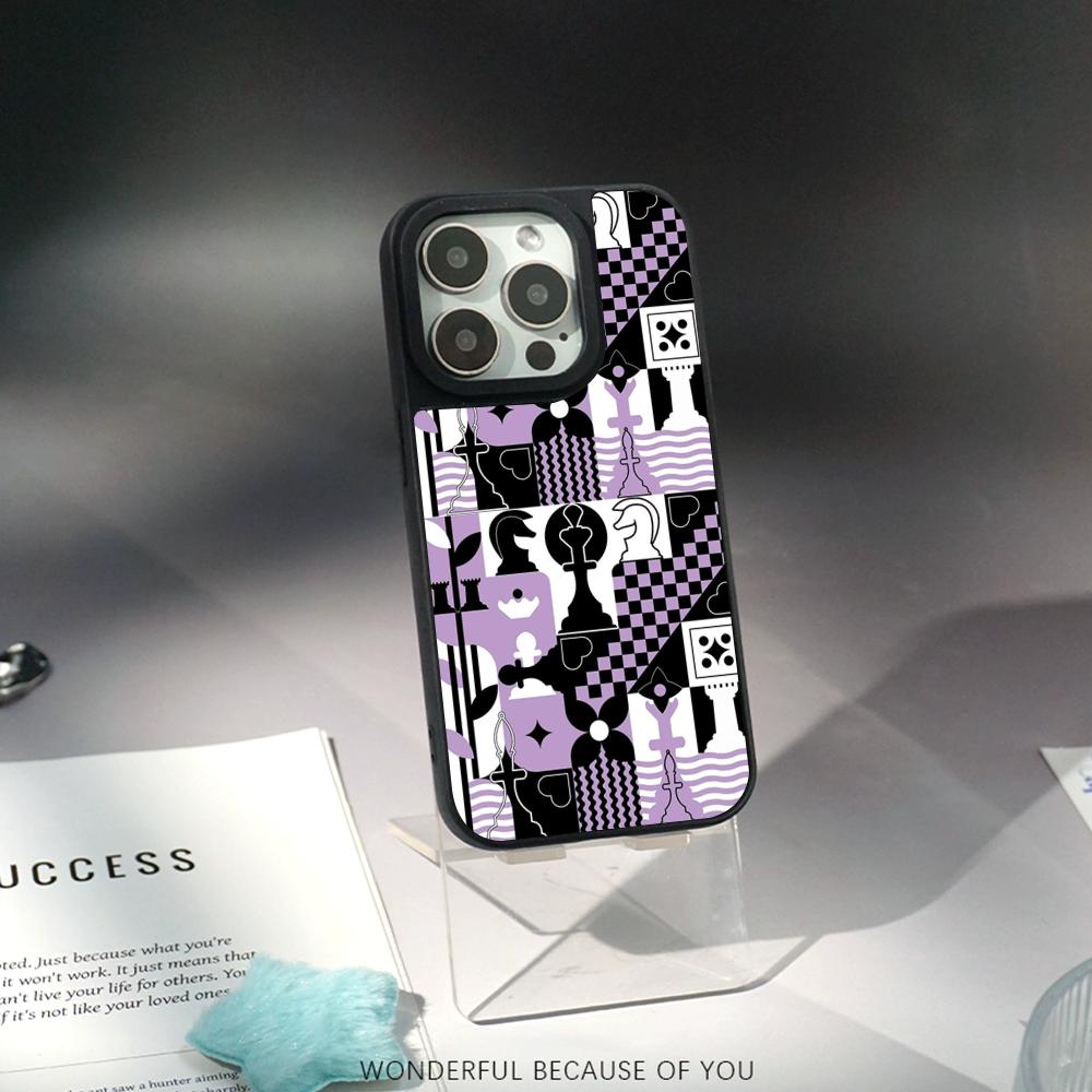 

Stylish Chess retro simple design Phone Case for iPhone 17 16 e 15 14 13 12 Pro Max Sheepskin Silver-edged protective case iPhone 15